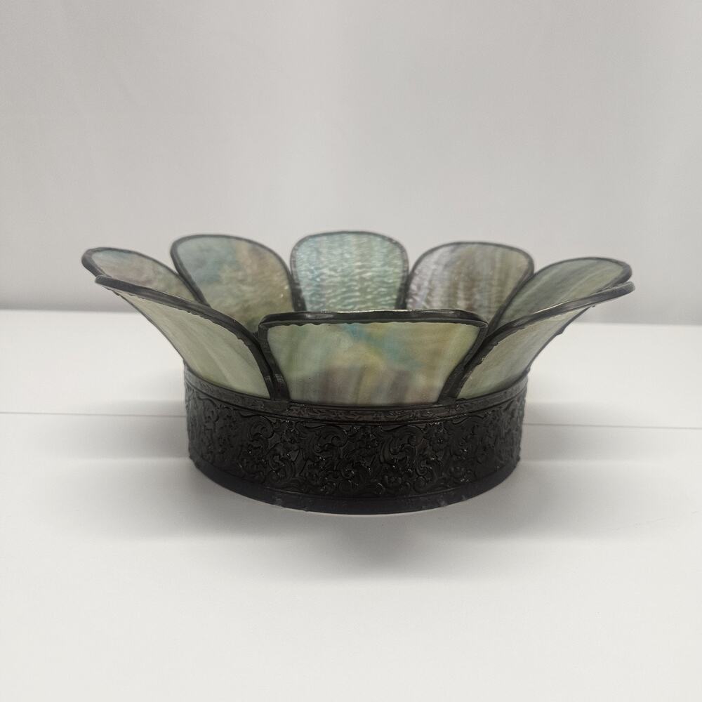 Vintage Slag Glass Shade Topper Faux Iridescent Panel Lamp Shade Top Crown